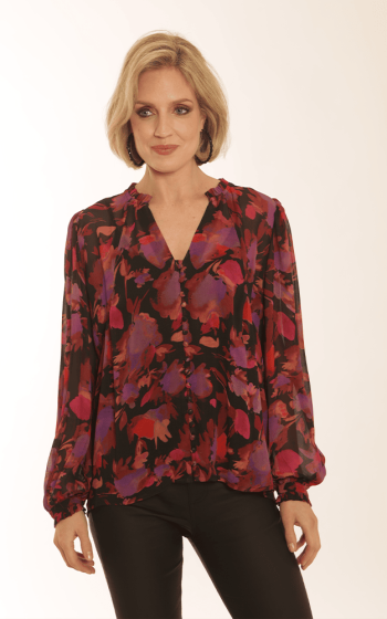 82355 floral blouse with frill pink